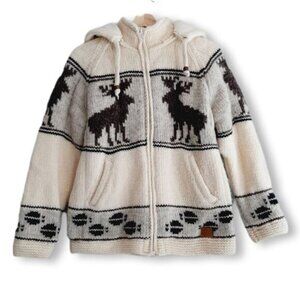 Handmade 100% Wool Chunky Sweater Full-Zip Jacket Fleece Lined Sz S